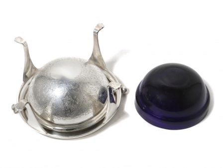 8_m Икорница со вставкой из кобальтового стекла. Мастерская Garrard & Co Ltd. Англия Бирмингем 1978 г.