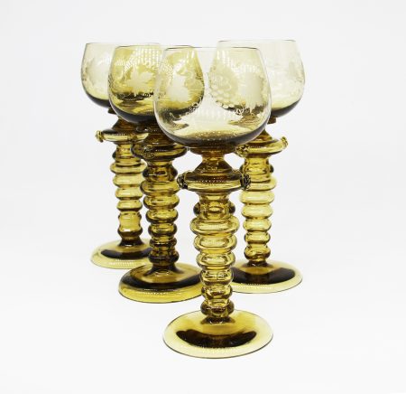 IMG_8892 Набор из 4 бокалов-рёмеров "С резьбой виноградных листьев". Германия, Европа ХХ в.