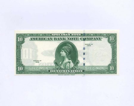 США. Компания American Bank Note Company. Тестовая банкнота 10 denomination 1929 г.