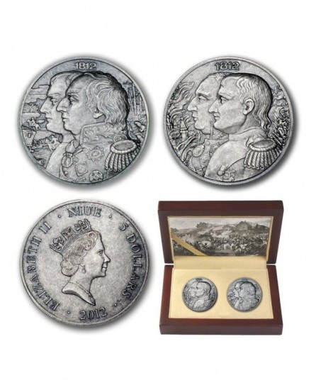 f_catalog_content_8925_1-2 Ниуэ. Набор 2 монеты 5 долларов 2012 г. Кутузов — Наполеон. Война 1812 г. Серебро 999 пр.