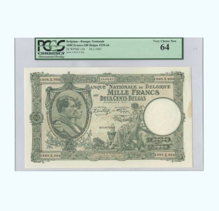 Бельгия 1000 франков 1943 г. Слаб PCGC 64.