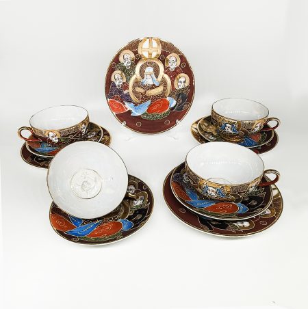 мф 1168 (5) Чайное трио (Чашка с блюдцем) "Самураи" с литофанией. Япония, ХХ в.