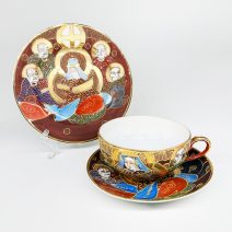 Чайное трио (Чашка с блюдцем) "Самураи" с литофанией. Япония, ХХ в.