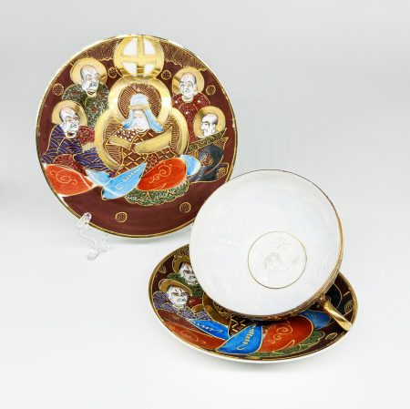 мф 1168 (8) Чайное трио (Чашка с блюдцем) "Самураи" с литофанией. Япония, ХХ в.