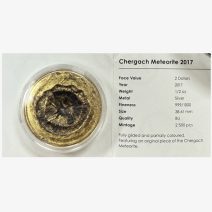 Острова Кука 2 доллара 2017 г. Метеорит Чергач. Королева Елизавета II. Серебро 999 пр.