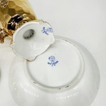 Бокал чайный (кружка) с крышкой и блюдцем "Самовар". Т-ва Кузнецова, Дмитров. Российская Империя 1891-1917 гг.