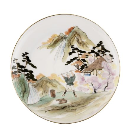 ф 1842-5 Чайное трио "Дровосек". Литофания с портретом гейши. Япония 1965-е гг.