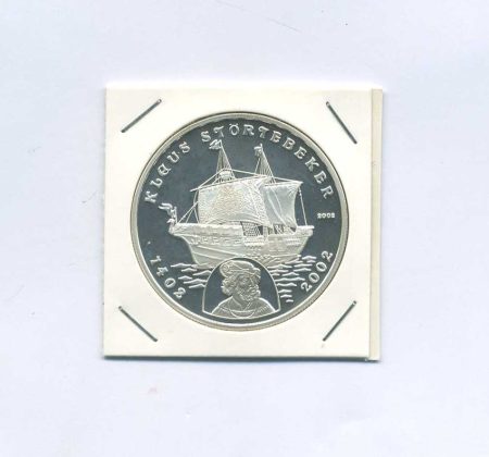 Бенин 1000 франков 2002 г. Корабль легендарного пирата Клауса Штёртебекера