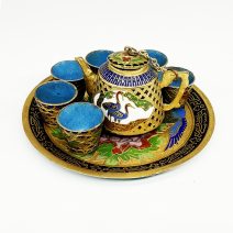 Набор чайный сувенирный мини "Павлины" в технике клуазоне. Китай, 1970-1980 гг.