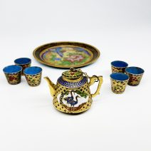 Набор чайный сувенирный мини "Павлины" в технике клуазоне. Китай, 1970-1980 гг.
