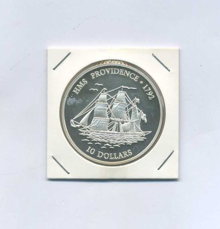 Фиджи 10 долларов 2001 г. Парусник HMS Providence