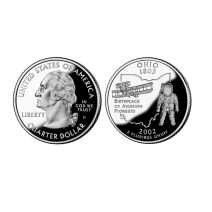США. 1/4 долл (25 центов) квотер 2000 г. P. Огайо OHIO 1803. Никель. UNC