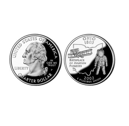 США. 1/4 долл (25 центов) квотер 2000 г. P. Огайо OHIO 1803. Никель. UNC