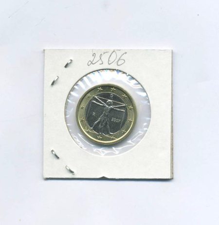 Италия 1 евро 2007 г. Витрувианский человек (Homo vitruviano) - Леонардо да Винчи. Монетный двор Рим