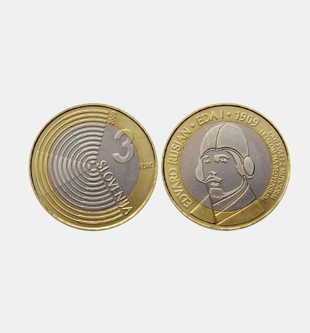 Словения 3 евро 2009 г. Европейский союз (Евро). 100 лет первому авиаполету. Эдвард Ружан. Монетный двор Финляндия