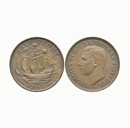 Великобритания 1/2 пенни 1951 г. Парусник. Король Георг VI (Король Великобритании и Северной Ирландии)