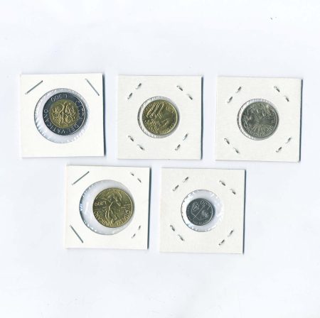 Ватикан. Набор 5 разменных монет 500, 200, 100, 50, 20, лир 1988-1989 гг.