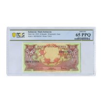 Индонезия 10 рупий 1959 г. Цветы / Попугаи Хохлатые какаду