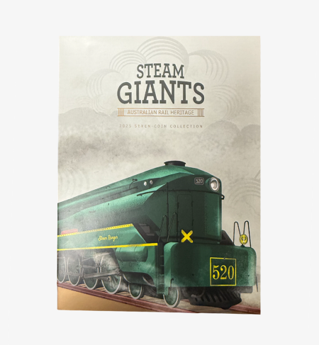 Австралия. Набор 7 монет: 50 центов 2025 г. "Паровозы-гиганты". Медно-никелевый сплав, цветная эмаль
