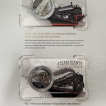 Австралия. Набор 7 монет: 50 центов 2025 г. "Паровозы-гиганты". Медно-никелевый сплав, цветная эмаль