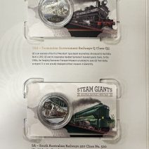 Австралия. Набор 7 монет: 50 центов 2025 г. "Паровозы-гиганты". Медно-никелевый сплав, цветная эмаль