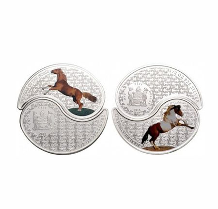 Фиджи. Набор 2 шт. 1 доллар 2014 г. Составная. Год Лошади, Инь-Янь