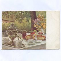 Открытка "Великая Княгиня Ольга Александровна. Чайный стол. 1929 г." Alex. Vincents Kunstforlag. Российская Империя до 1917 г.