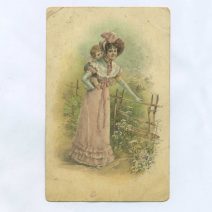 Открытка пасхальная "Девушка с ангелочком за спиной". Изд. M.M. Vienne. Австрия 1900-е гг.