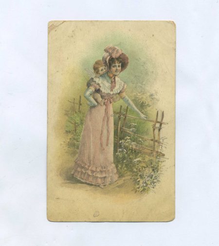 Открытка пасхальная "Девушка с ангелочком за спиной". Изд. M.M. Vienne. Австрия 1900-е гг.