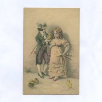 Открытка пасхальная. Молодая пара с цыплятами и вербой. Изд. M.M. Vienne. Nr. 262. Российская Империя до 1917 г.