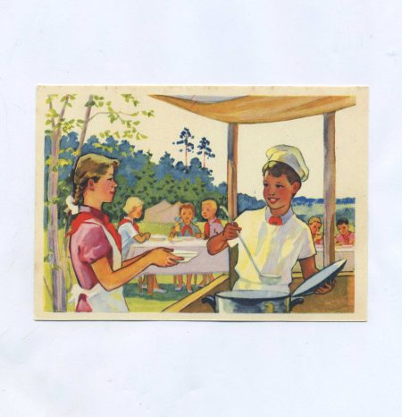 Открытка "Дежурные в столовой". Худ. Н. Вигилянская. Полиграфкомбинат 1961 г. СССР