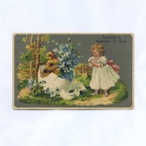 Открытка пасхальная "Поздравляю с праздником Св. Пасхи!" Девочка с цыпленком в яйце. Российская Империя до 1917 г.