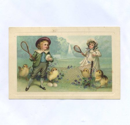 Открытка пасхальная "Теннис с цыплятами". Изд. "Imp." Германия 1900-е гг.