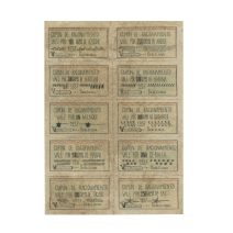 Лист купонов на 10 шт. на продукты "Treballadors tots contra el feixisme" / "Трудящиеся, все против фашизма!". Испания 1937 г.