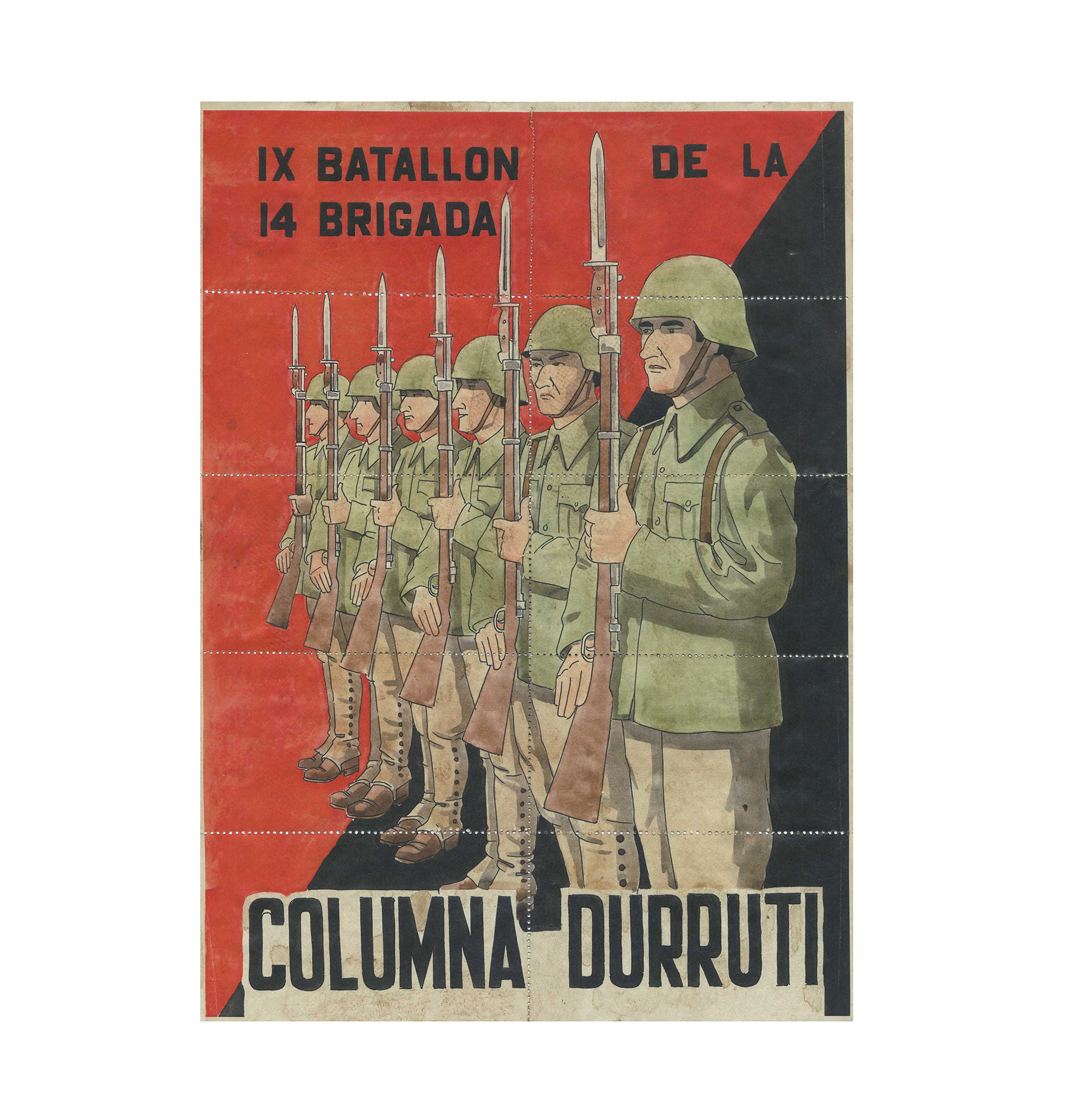 Лист купонов на 10 шт. продукты «IX Batalion 14 Brigada. Columna Durruti» (IX батальон 14 бригады. Колонна Дуррути). Испания 1937 г.