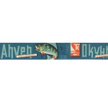 Этикетка от рыбных консерв "Окунь в луковом соусе". "Запрыба" ЭСТ ПУРП Тартуский Рыбокомбинат. ЭССР
